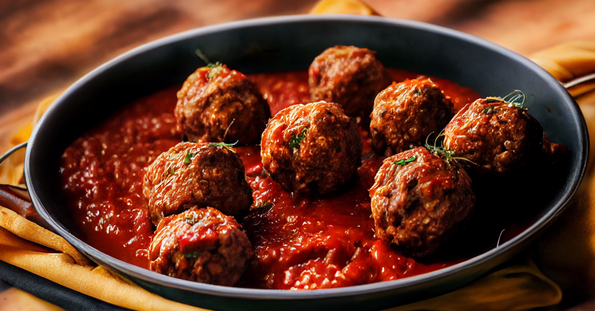 Pasta med kødboller i tomatsauce